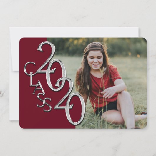 シルバーブルゴーニュ2020写真卒業招待状 招待状 (正面)