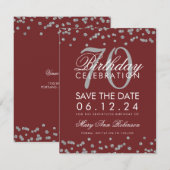 シルバーブルゴーニュ70誕生日救日付紙吹雪 セーブザデート (正面/裏面)