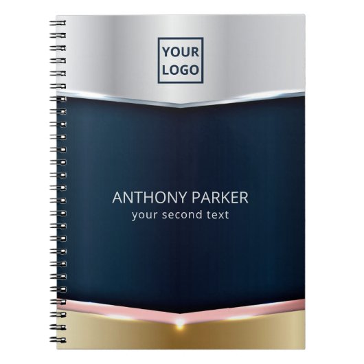 シルバーブルーおよび金ゴールドメタリック背景 ノートブック (正面)