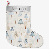 シルバーブルーお洒落クリームクリスマスツリー ラージクリスマスストッキング (正面)