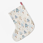 シルバーブルーお洒落クリームクリスマスツリー ラージクリスマスストッキング (裏面 (吊り時))