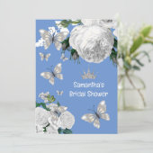 シルバーブルーとホワイトエレガントバラブライダルシャワー 招待状 (スタンド正面)