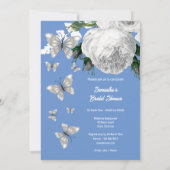 シルバーブルーとホワイトエレガントバラブライダルシャワー 招待状 (裏面)