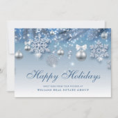 シルバーブルーのクリスマスオーナメント企業のグリーティング シーズンカード (正面)