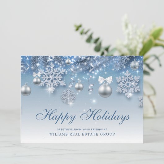 シルバーブルーのクリスマスオーナメント企業のグリーティング シーズンカード (スタンド正面)