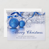 シルバーブルーのクリスマスオーナメント企業のグリーティング シーズンポストカード (正面/裏面)