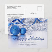 シルバーブルーのクリスマスオーナメント企業のグリーティング ポストカード (正面/裏面)