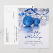 シルバーブルーのクリスマスオーナメント企業のグリーティング ポストカード (正面/裏面)