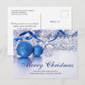 シルバーブルーのクリスマスオーナメント企業のグリーティング ポストカード (正面/裏面)