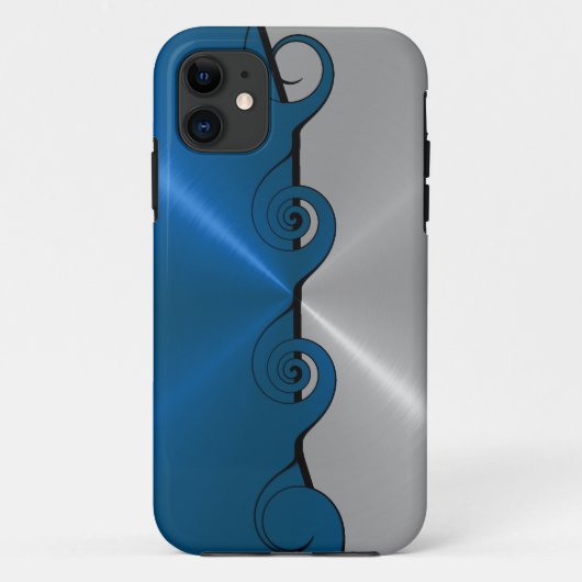 シルバーブルーのステンレスメタリック旋回パターン Case-Mate iPhoneケース (裏面)