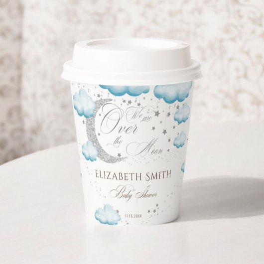 シルバーブルーの月の男の子の赤ちゃんシャワー 紙コップ