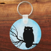 シルバーブルーの水彩満月の怖いヴィンテージフクロウ キーホルダー (裏面)