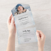 シルバーブルーの誕生日の写真rsvp オールインワン招待状 (貼ってはがせる)