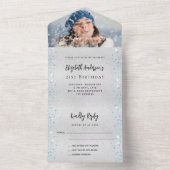 シルバーブルーの誕生日の写真rsvp オールインワン招待状 (内側)