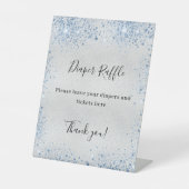 シルバーブルーの赤ちゃんシャワーおむつラッフルの看板 台座サイン (正面)