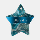 シルバーブルーアクアグラムグリッツクリスマスネーム セラミックオーナメント (右)