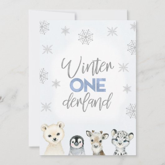 シルバーブルーアークティックウィンターオネダーランド誕生日 招待状 (裏面)