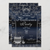 シルバーブルーウィッチー魔法お洒落ハローウィンパーティ 招待状 (正面/裏面)