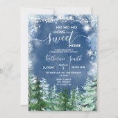 シルバーブルーウィンターウッド素朴引っ越し祝いパーティーパーティー 招待状 (正面)