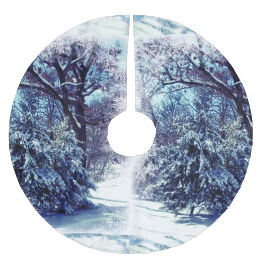 シルバーブルーウィンターワンダーランドクリスマスツリースカート ブラッシュドポリエステルツリースカート (正面)