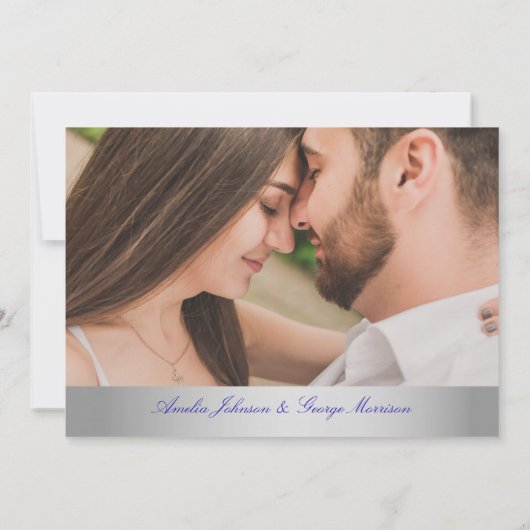 シルバーブルーウェディング日付を保存 セーブザデート (裏面)