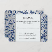 シルバーブルーウェディングRSVP 出欠カード (正面/裏面)
