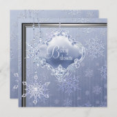 シルバーブルーエレガントスノーフレーク男の赤ちゃんシャワー 招待状 (正面/裏面)