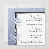 シルバーブルーエレガントスノーフレーク男の赤ちゃんシャワー 招待状 (裏面)