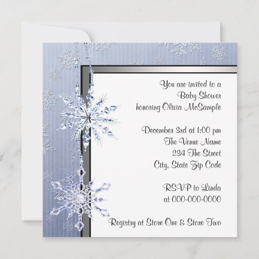 シルバーブルーエレガントスノーフレーク男の赤ちゃんシャワー 招待状 (裏面)