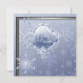 シルバーブルーエレガントスノーフレーク男の赤ちゃんシャワー 招待状 (正面)
