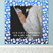 シルバーブルーエレガントハートダイヤモンド初めてのクリスマス キャンバスプリント (インサイチュ (ウッドフロア))