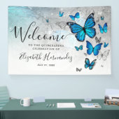 シルバーブルーエレガントバタフライウェルカムパーティー 横断幕 (トレードショー)