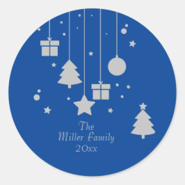 シルバーブルーオーナメント パーソナライズされた ラウンドシール