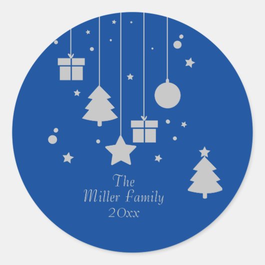 シルバーブルーオーナメント パーソナライズされた ラウンドシール (正面)