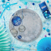 シルバーブルーオーナメント ペーパープレート (パーティー)