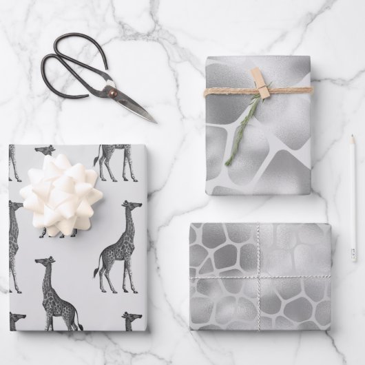 シルバーブルーキリンプリント ラッピングペーパーシート (正面)