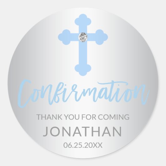 シルバーブルークロス確認少年ありがとう ラウンドシール (正面)