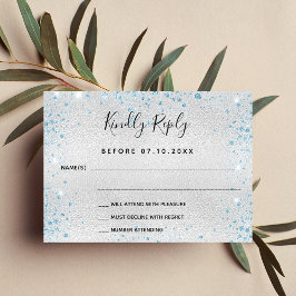 シルバーブルーグリッターウェディングRSVP