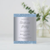 シルバーブルーグリッタークリスマスパーティの招待状 シーズンポストカード (スタンド正面)