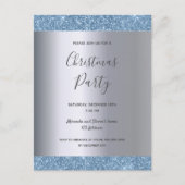 シルバーブルーグリッタークリスマスパーティの招待状 シーズンポストカード (正面)