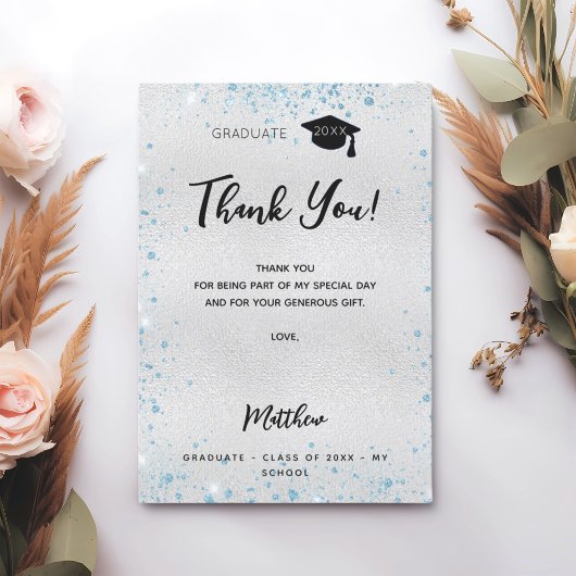 シルバーブルーグリッターサンキューカード サンキューカード