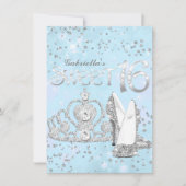 シルバーブルーグリッターティアラ&ヒールズスウィート16招待状 招待状 (正面)