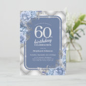 シルバーブルーグリッターフローラ60誕生日 招待状 (スタンド正面)