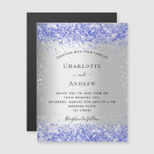 シルバーブルーグリッター結婚のマグネット招待 (正面/裏面)