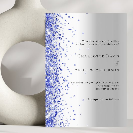 シルバーブルーグリッター結婚ズ 招待状