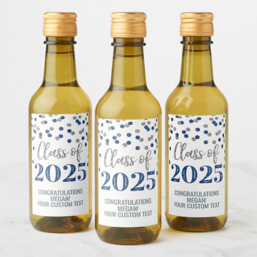 シルバーブルーグリッター2025年卒業 ワインラベル (ボトル)