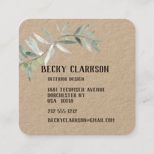 シルバーブルーグリーンリークラフト紙かわいらしスクリプト スクエア名刺 (裏面)
