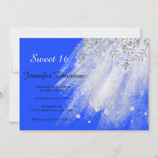 シルバーブルーサファイアドレスグリッターSweet sixteen 招待状 (正面)