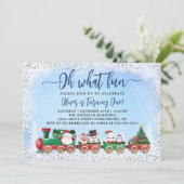 シルバーブルーサンタクロースのクリスマス誕生日写真 招待状 (スタンド正面)