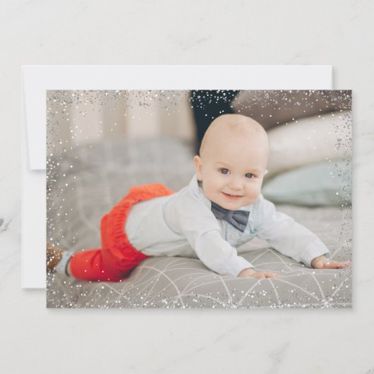 シルバーブルーサンタクロースのクリスマス誕生日写真 招待状 (裏面)